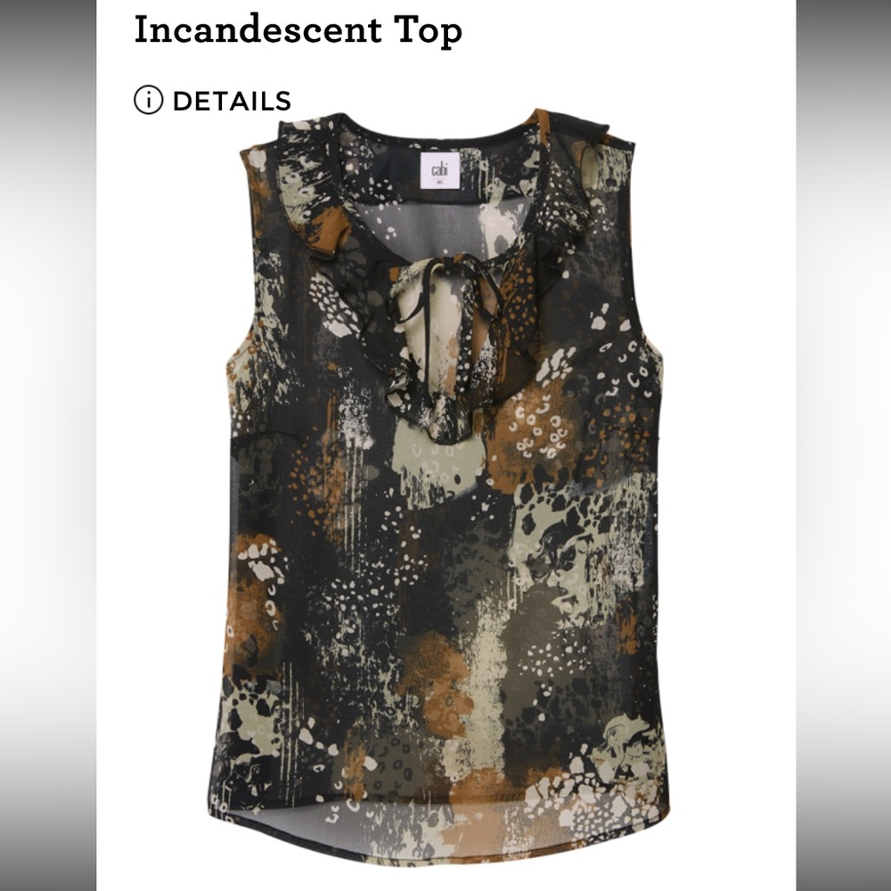 Cabi Incandescent Top 
Women's Abstract Sleeveless Blouse - Black and Gold - Picture 3 of 6